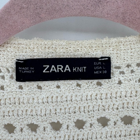 ZARA Crochet Cardigan Patch Pocket Tassel Lagenlook Sweater Size Large - Picture 6 of 14